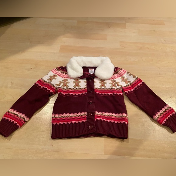 Sz 6 cropped Gingerbread cardigan sweater with faux fur collar - Picture 1 of 3